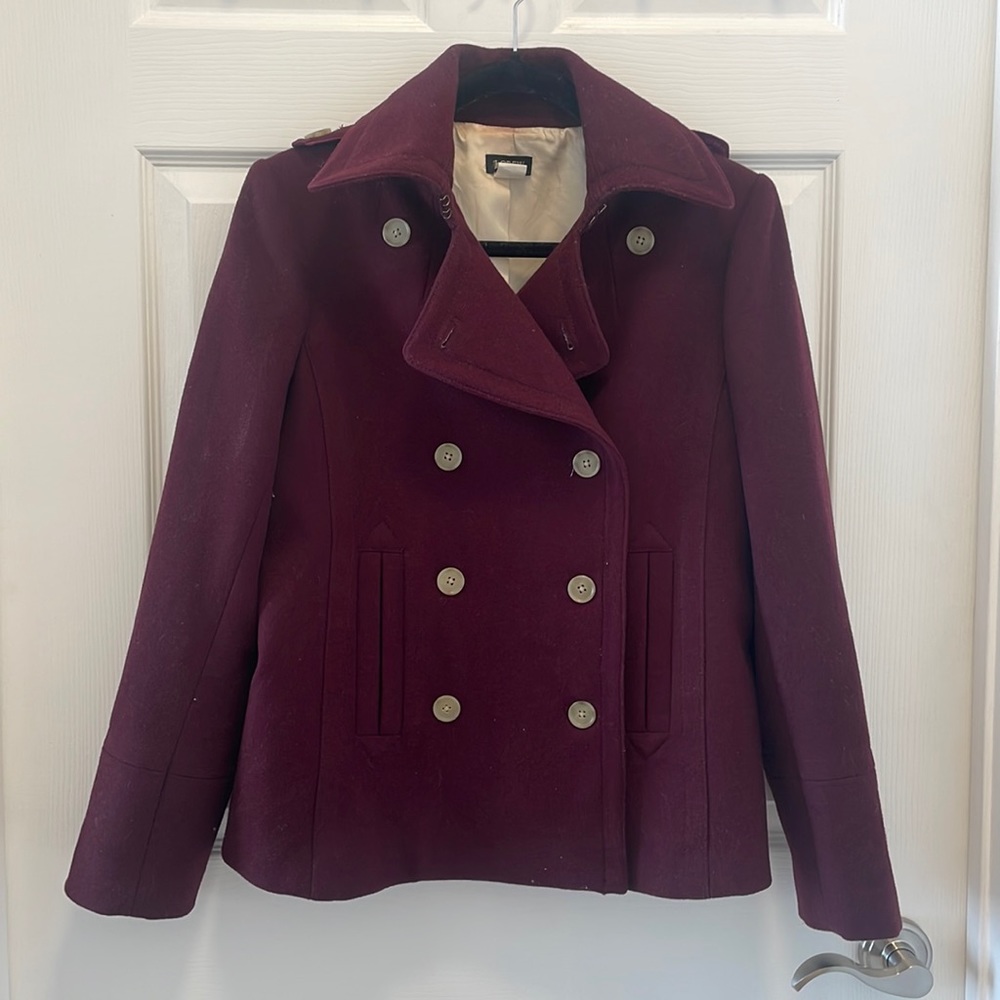 J. Crew Burgundy Double-Breasted Peacoat